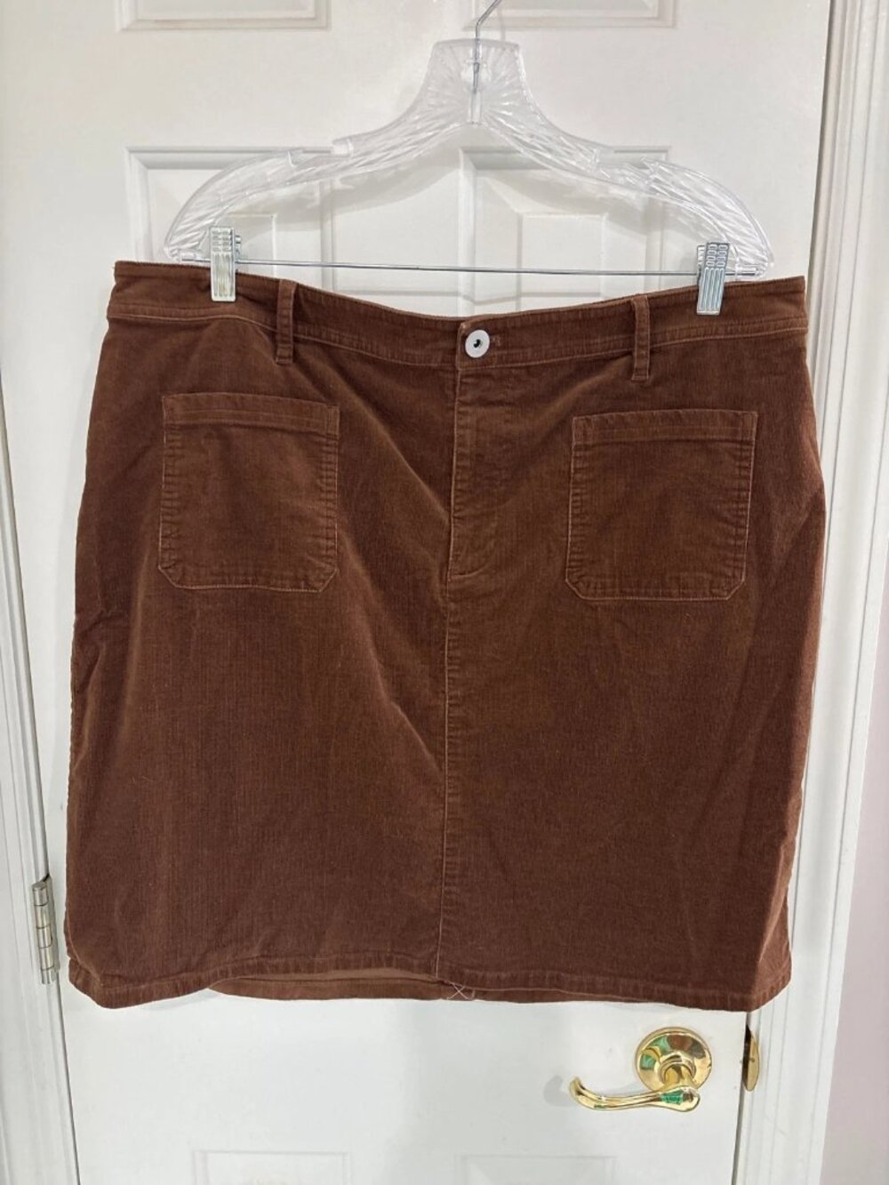 J Jill Women’s Size 20 Brown Stretch Corduroy Mini Skirt Pockets Cotton